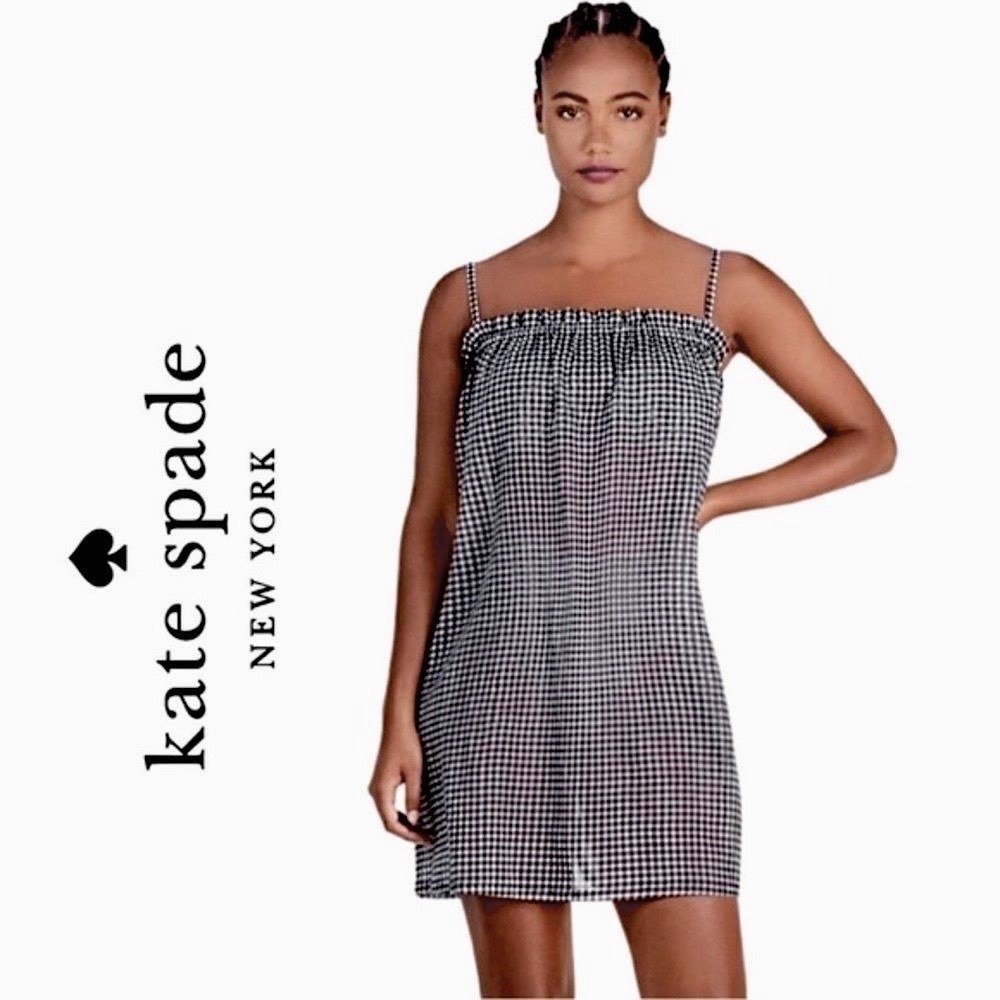 Kate Spade New York Gingham Mini Dress Black White Cotton Adjustable Straps M